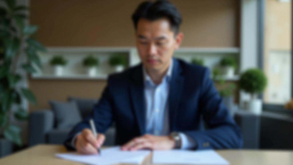 Financial advisor reviewing budget breakdown with client at modern office, papers and calculator on desk