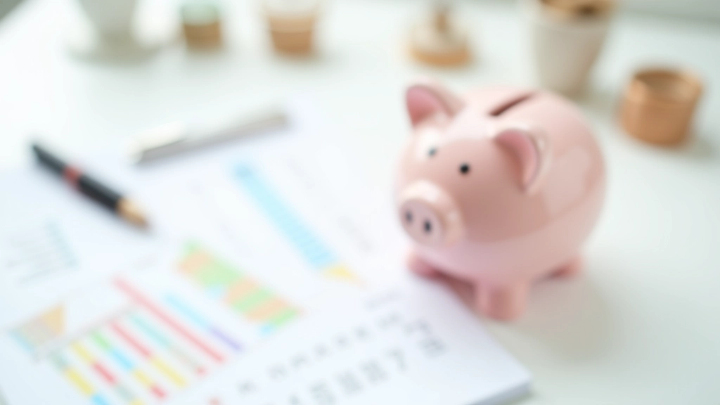 Colorful savings tracker chart and piggy bank on desk representing financial goals and progress