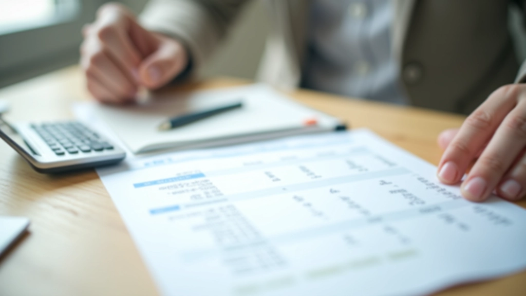 Close-up of spreadsheet showing 12 months of income data with calculator and pen on wooden desk